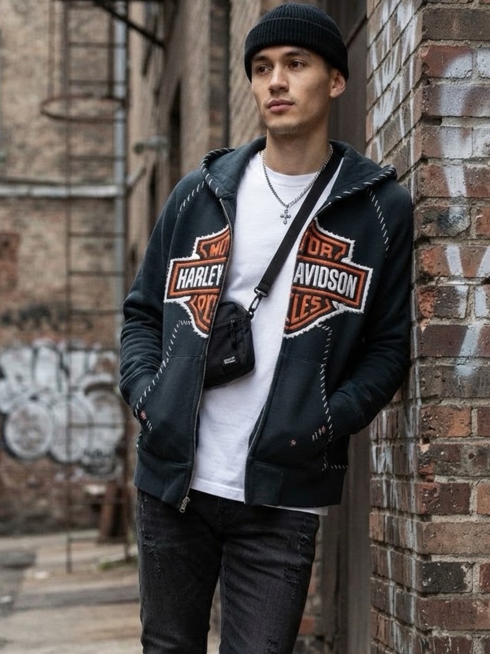 Rare Cause & Effect Reworked Harley-Davidson Whip Stitch Hoodie Dushyant Agarwal - Picture 16 of 16